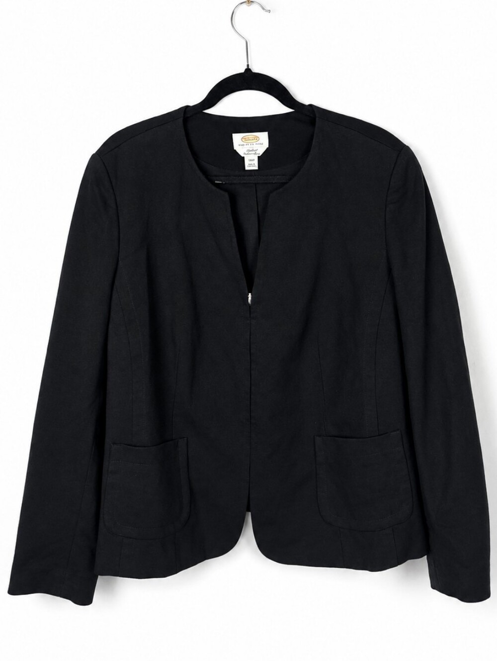 Talbots Black Italian Fabric Blazer 18W Plus Petite Zip Career Quiet Luxury